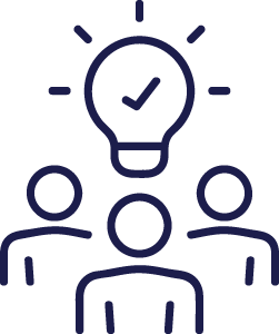 3 people icons with a lightbulb above them